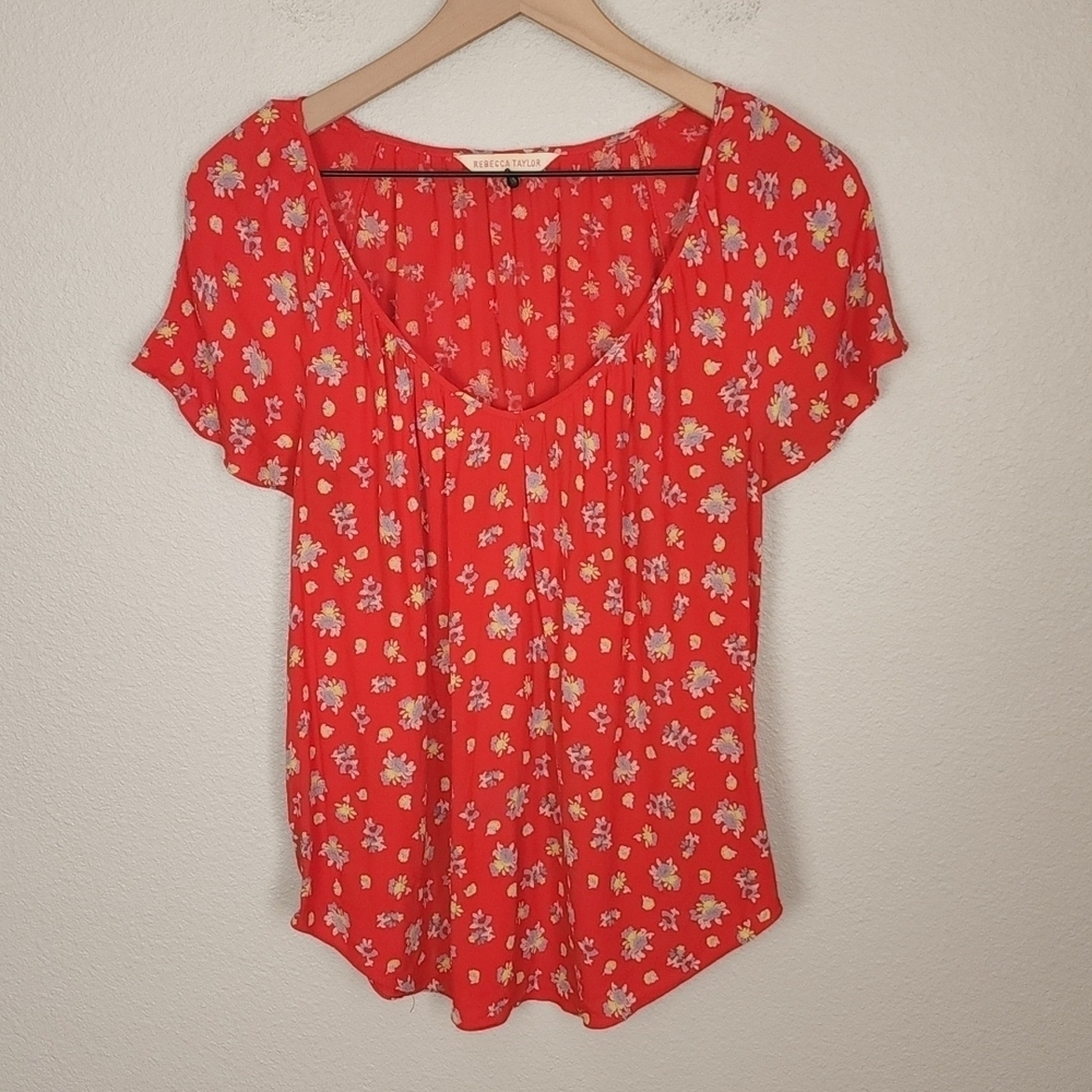 Rebecca Taylor Red Floral Shortsleeve Top